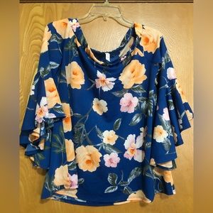 MTS Blue Ruffle Sleeve Top